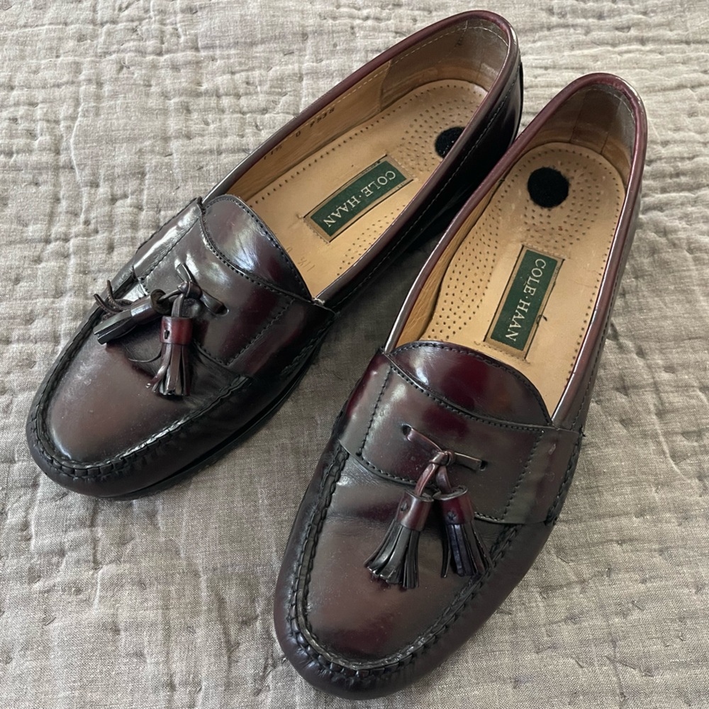 Cole Haan Dress Shoes Men Size 11.5 Pinch Tassel Loafer Leather Burgundy Brown